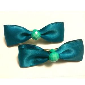 Mermaid Teal Jewel Satin Hair Bows